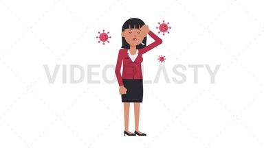Asian Corporate Woman Sick with Covid Stock Animation
