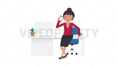 Asian Corporate Woman Talking on the Phone Stock Animation