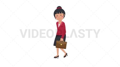 Asian Corporate Woman Walking With Suitcase Stock Animation