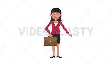 Asian Corporate Woman Waving with Briefcase Stock Animation
