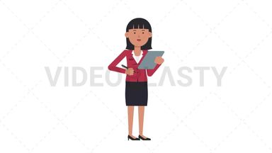 Asian Corporate Woman Writing on Clipboard Stock Animation