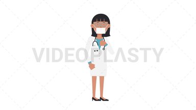 Asian Female Doctor Face Mask Coughing Stock Animation