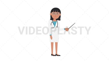 Asian Female Doctor Holding Pointer Stick Stock Animation