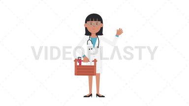 Asian Female Doctor Holding Toolbox Stock Animation