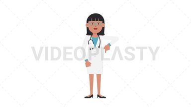 Asian Female Doctor Pointing Below Stock Animation