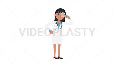 Asian Female Doctor Searching with a Magnifying Glass Stock Animation