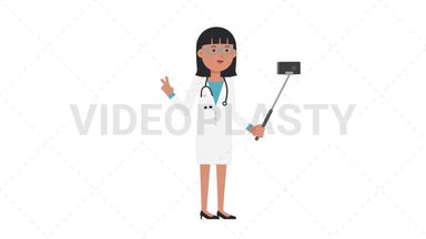 Asian Female Doctor Selfie Stick Stock Animation