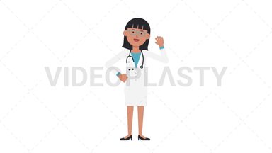 Asian Female Doctor Waving Stock Animation