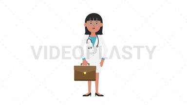 Asian Female Doctor Waving with Briefcase Stock Animation