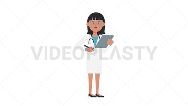 Asian Female Doctor Writing on Clipboard Stock Animation