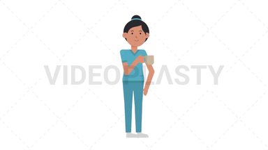 Asian Female Nurse Drinking Coffee Stock Animation