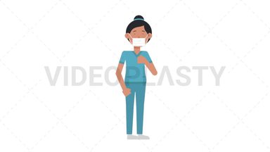Asian Female Nurse Face Mask Coughing Stock Animation