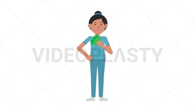 Asian Female Nurse Holding Cash Stock Animation