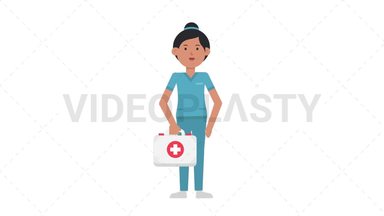 Asian Female Nurse Holding First Aid Kit Stock Animation