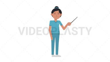 Asian Female Nurse Holding Pointer Stick Stock Animation