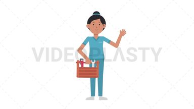 Asian Female Nurse Holding Toolbox Stock Animation