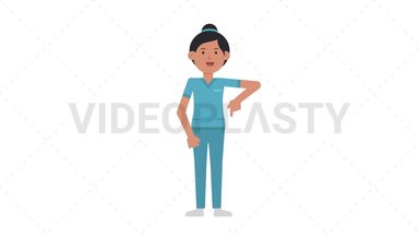 Asian Female Nurse Pointing Below Stock Animation