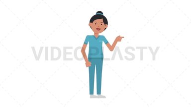 Asian Female Nurse Pointing Right Stock Animation