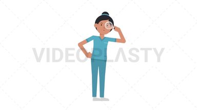 Asian Female Nurse Searching with a Magnifying Glass Stock Animation