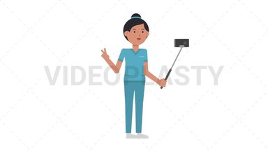 Asian Female Nurse Selfie Stick Stock Animation