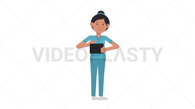 Asian Female Nurse Using Tablet Happy Stock Animation