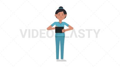 Asian Female Nurse Using Tablet Sad Stock Animation