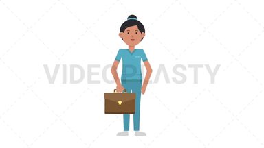 Asian Female Nurse Waving with Briefcase Stock Animation