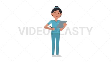 Asian Female Nurse Writing on Clipboard Stock Animation