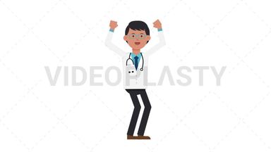 Asian Male Doctor Cheer Stock Animation