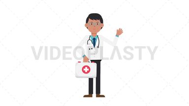 Asian Male Doctor Holding First Aid Kit Stock Animation