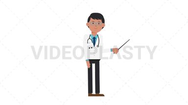 Asian Male Doctor Holding Pointer Stick Stock Animation
