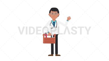 Asian Male Doctor Holding Toolbox Stock Animation