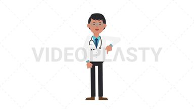 Asian Male Doctor Pointing Below Stock Animation