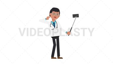 Asian Male Doctor Selfie Stick Stock Animation