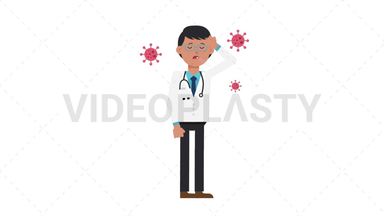 Asian Male Doctor Sick with Covid Stock Animation