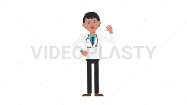 Asian Male Doctor Waving Stock Animation