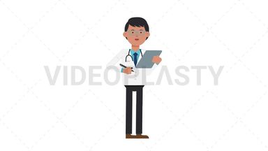 Asian Male Doctor Writing on Clipboard Stock Animation