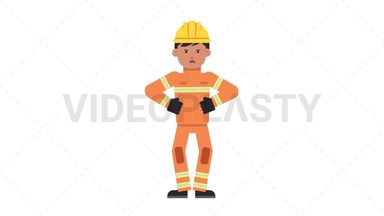 Asian Male Firefighter Angry Stock Animation