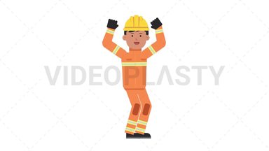 Asian Male Firefighter Cheer Stock Animation