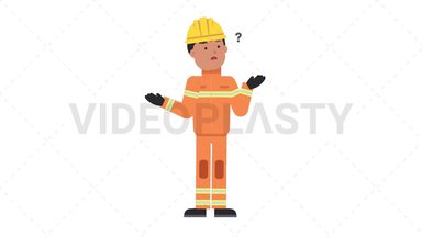 Asian Male Firefighter Confused Stock Animation