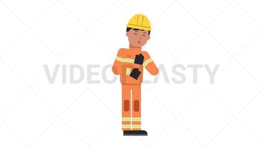 Asian Male Firefighter Coughing Stock Animation