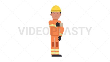 Asian Male Firefighter Drinking Coffee Stock Animation
