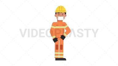 Asian Male Firefighter Face Mask Coughing Stock Animation