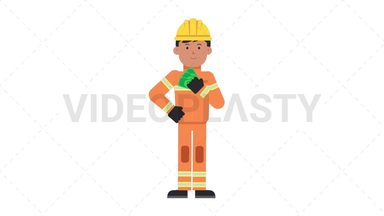 Asian Male Firefighter Holding Cash Stock Animation