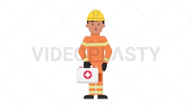 Asian Male Firefighter Holding First Aid Kit Stock Animation