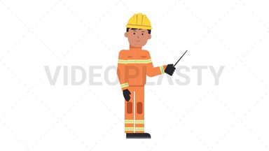 Asian Male Firefighter Holding Pointer Stick Stock Animation