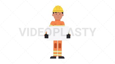 Asian Male Firefighter Holding Poster Stock Animation