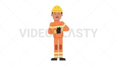 Asian Male Firefighter Laughing Stock Animation