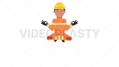 Asian Male Firefighter Meditating Stock Animation