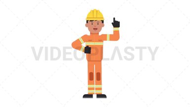 Asian Male Firefighter Pointing Above Stock Animation